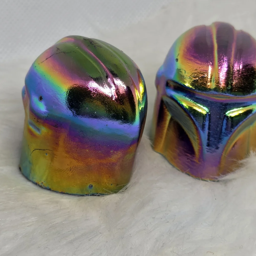 Rainbow Aura Obsidian Mandalorian Helmet Carving | Titanium Crystal | Star Wars - Picture 4 of 8